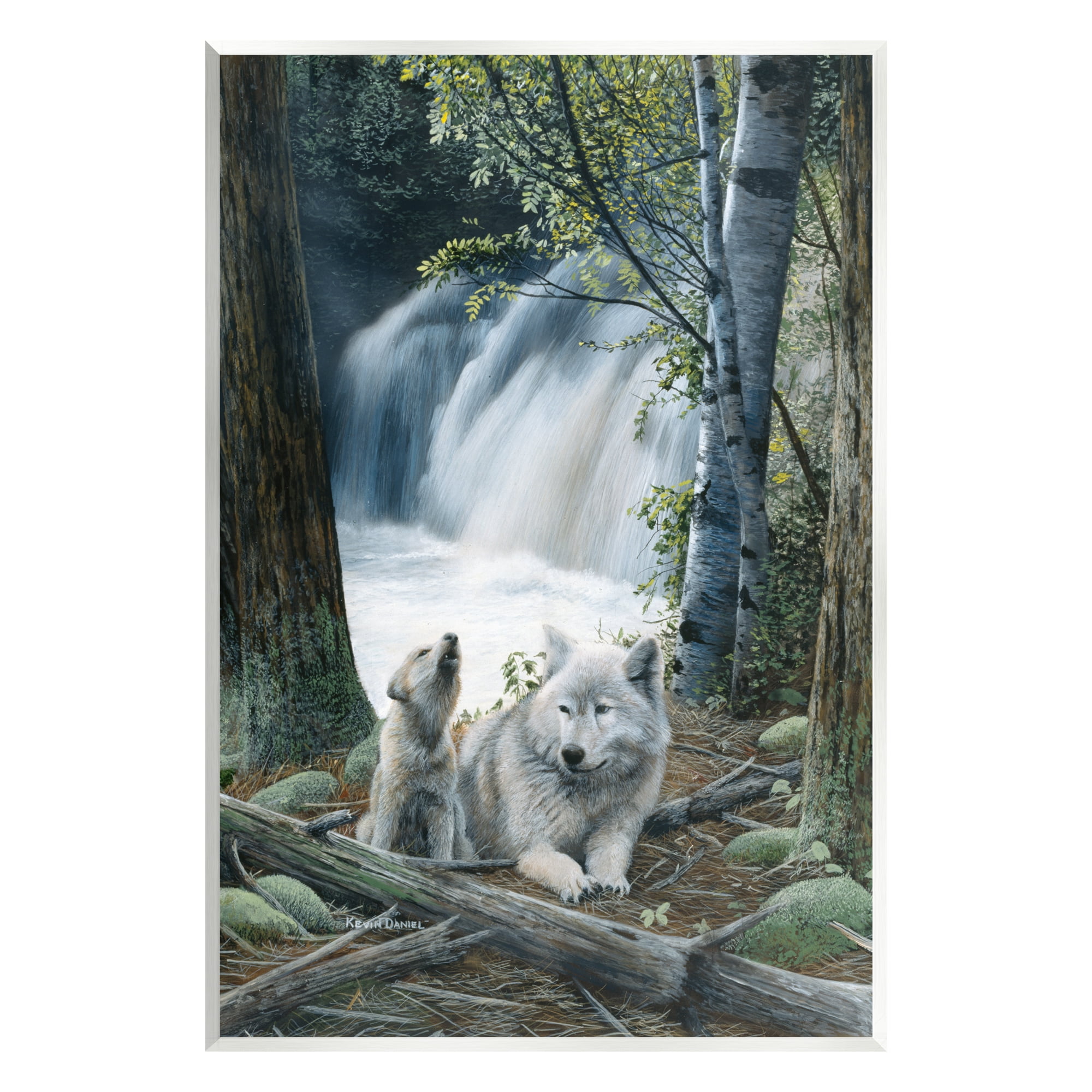Stupell Industries Wolves by Forest Waterfall Animals & Insects Painting Unframed Art Print Wall Art, 13 x 19