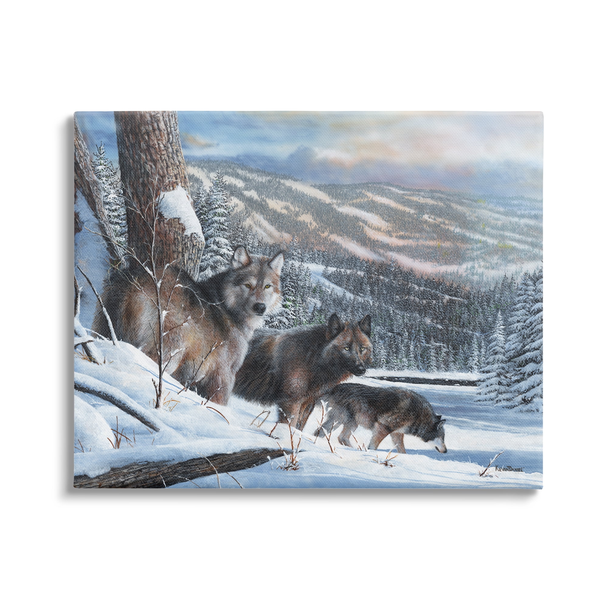 Stupell Industries Wolves in Snowy Mountain Landscape Animals & Insects Painting Gallery Wrapped Canvas Print Wall Art, 40 x 30