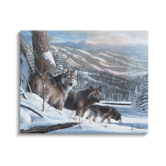 Stupell Industries Wolves in Snowy Mountain Landscape Animals & Insects Painting Gallery Wrapped Canvas Print Wall Art, 40 x 30