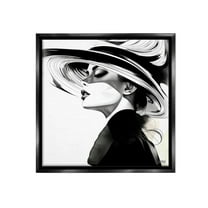 Stupell Industries Woman & Abstract Hat Abstract Painting Black Floater Framed Canvas Art Print Wall Art, 18 x 18