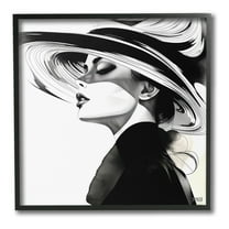 Stupell Industries Woman & Abstract Hat Abstract Painting Black Framed Art Print Wall Art, 12 x 12