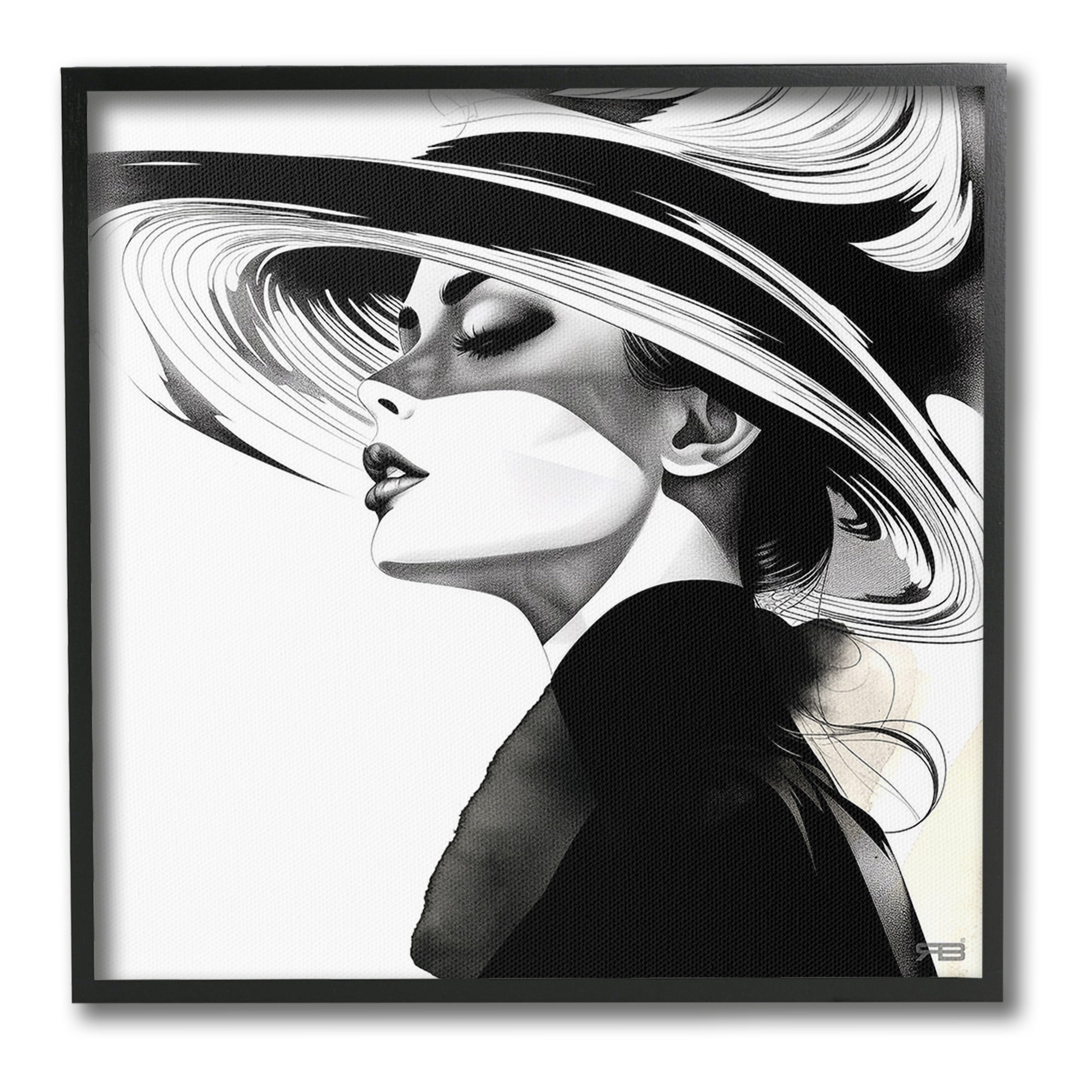 Stupell Industries Woman & Abstract Hat Abstract Painting Black Framed Art Print Wall Art, 17 x 17