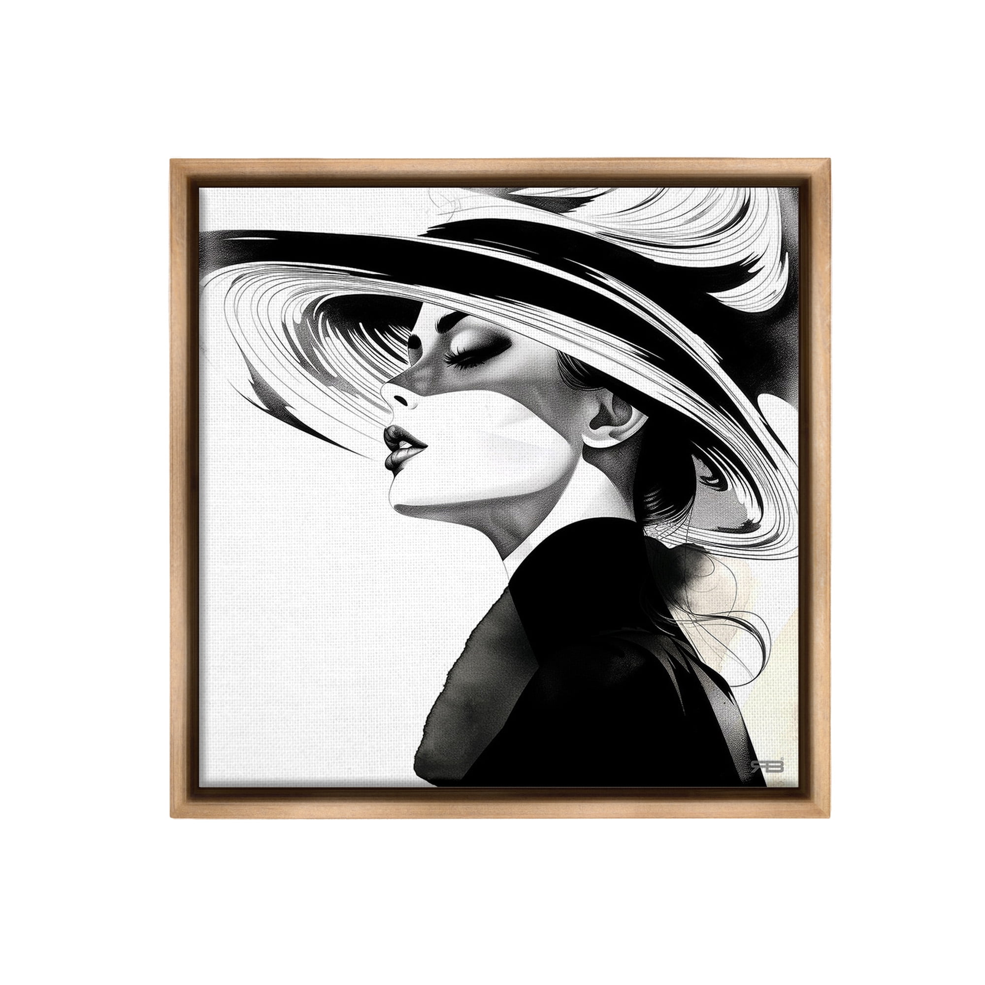 Stupell Industries Woman & Abstract Hat Abstract Painting Brown Floater Framed Canvas Art Print Wall Art, 25 x 25