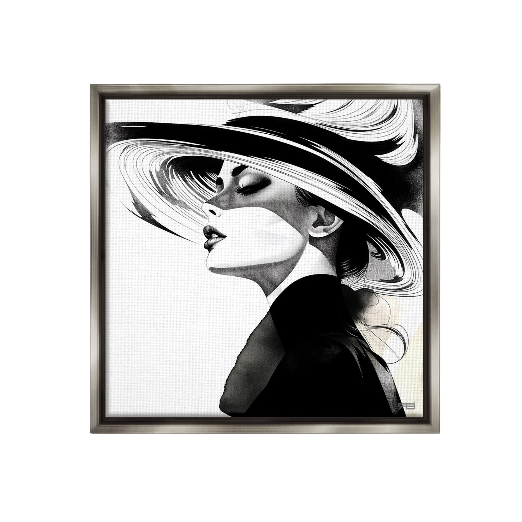 Stupell Industries Woman & Abstract Hat Abstract Painting Gray Floater Framed Canvas Art Print Wall Art, 25 x 25