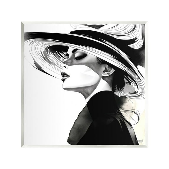 Stupell Industries Woman & Abstract Hat Abstract Painting Unframed Art Print Wall Art, 12 x 12