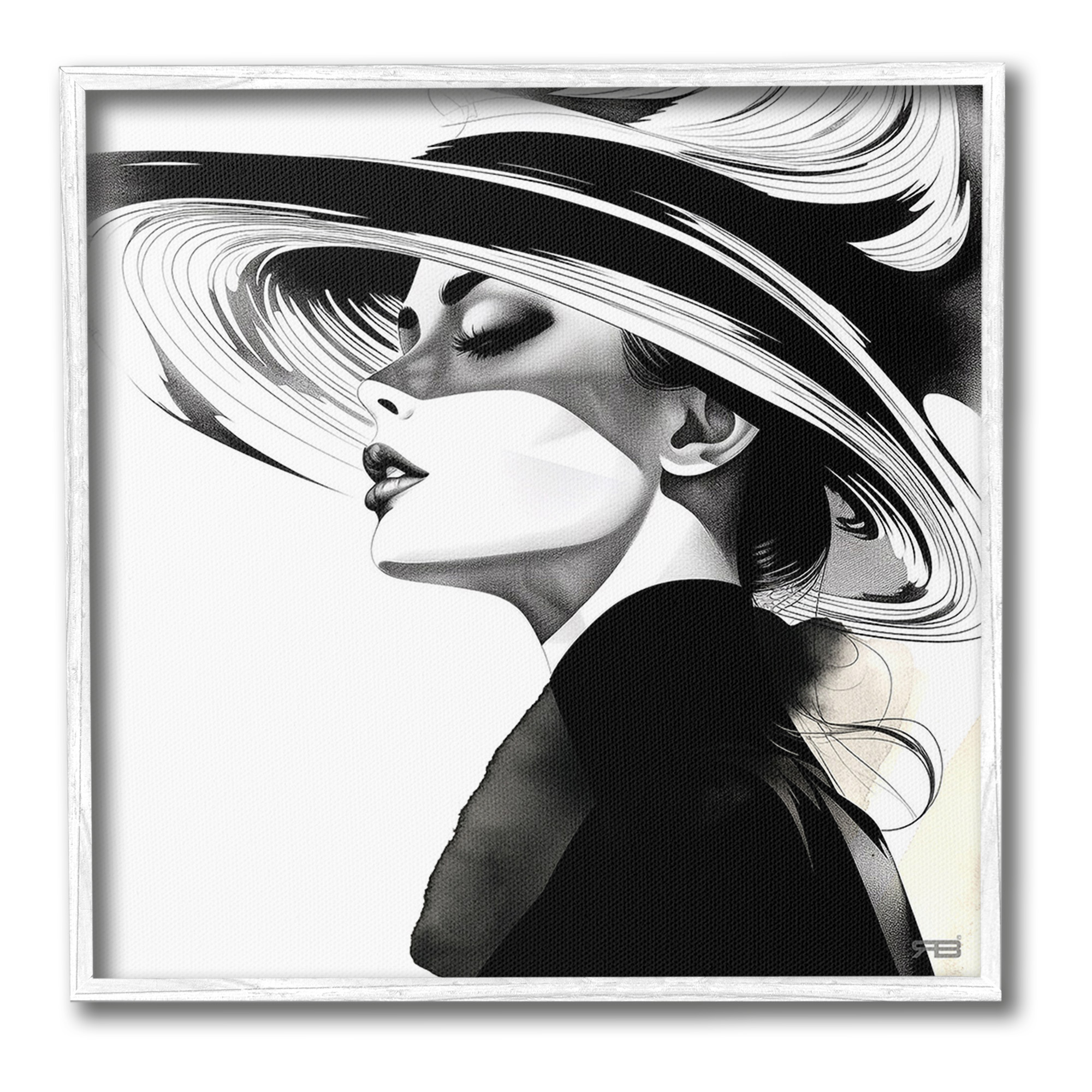 Stupell Industries Woman & Abstract Hat Abstract Painting White Framed Art Print Wall Art, 17 x 17