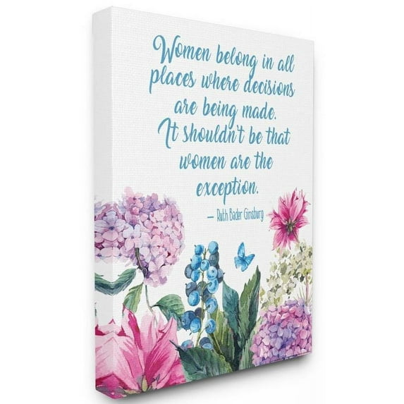 Stupell Industries Woman Belong In All Places Flower Inspirational Word Design Canvas Wall Art by Jadei Graphics