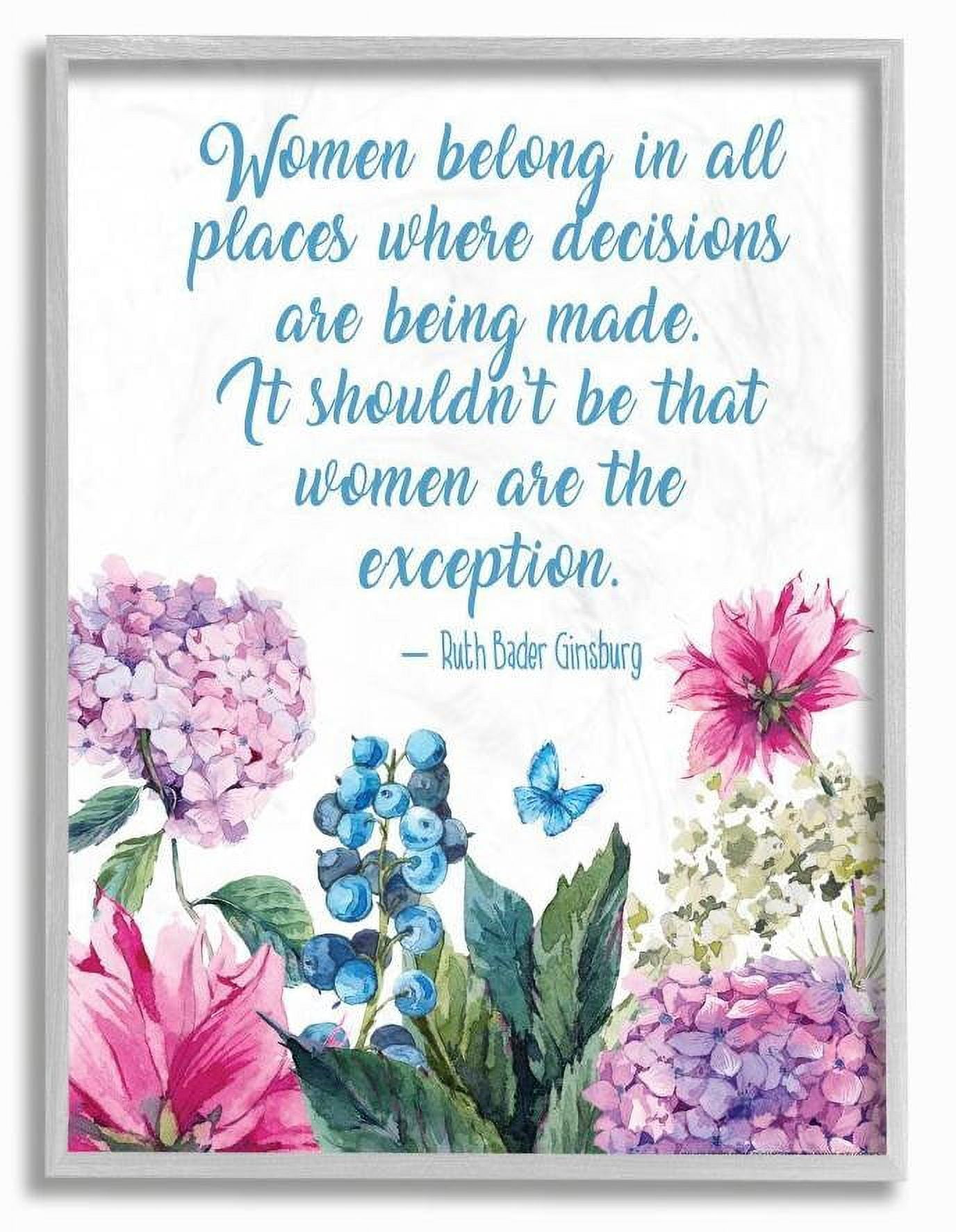 Stupell Industries Woman Belong In All Places Flower Inspirational Word Design Framed Wall Art by Jadei Graphics