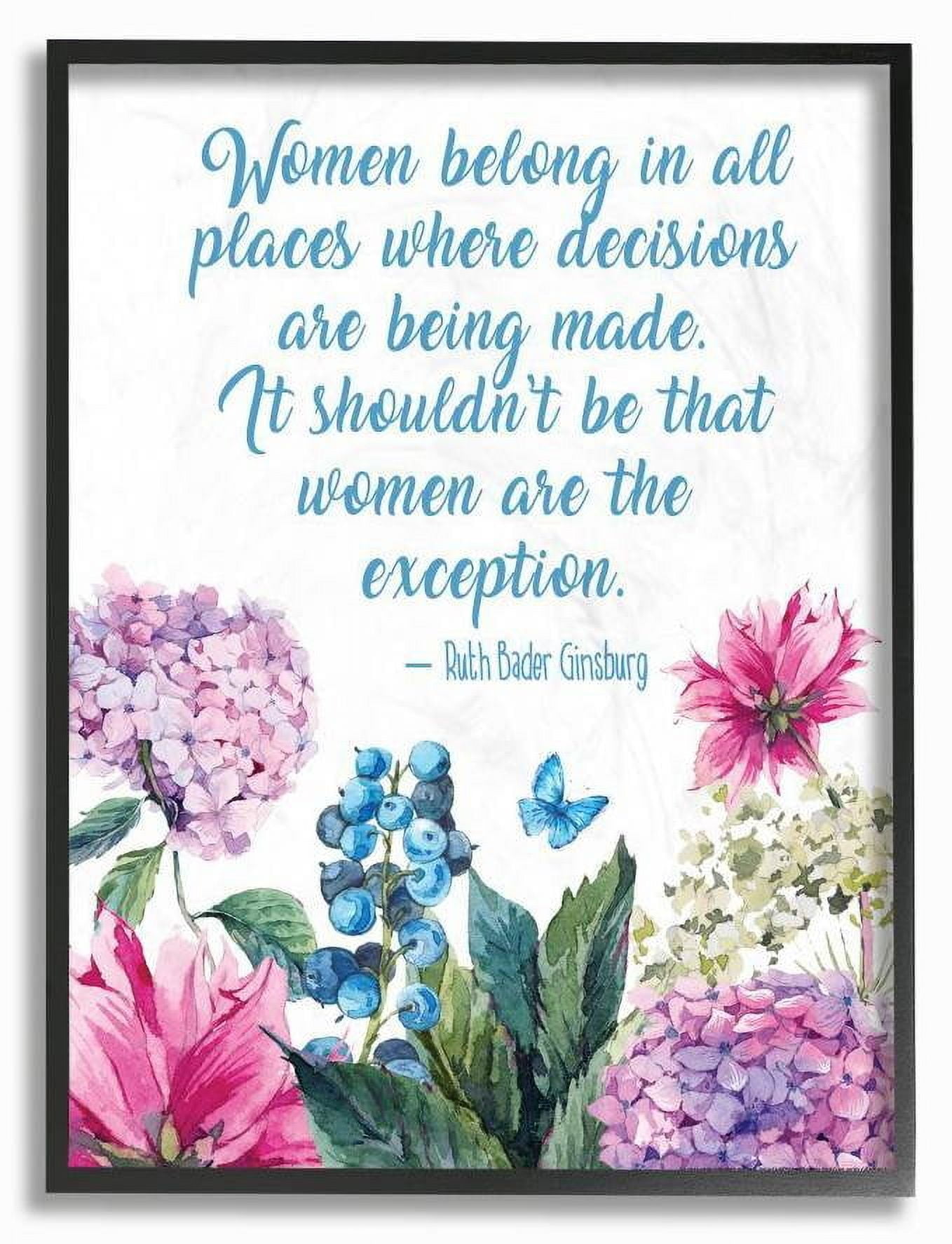 Stupell Industries Woman Belong In All Places Flower Inspirational Word Design Framed Wall Art by Jadei Graphics