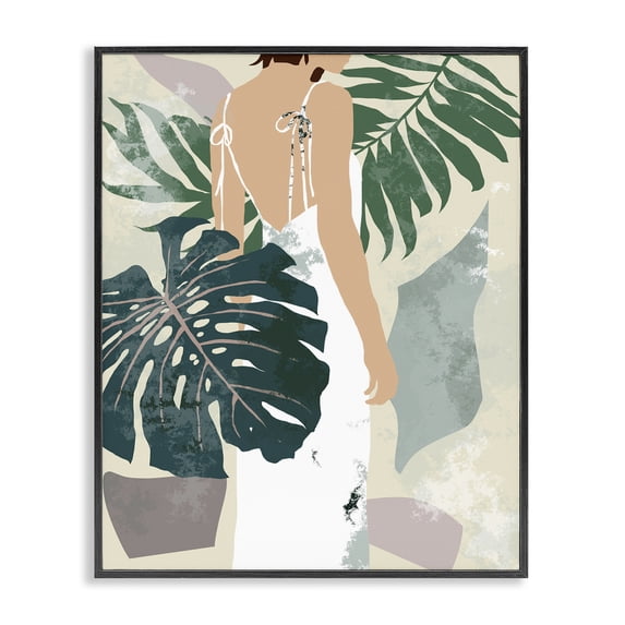 Stupell Industries Tropical Woman Between Shaded Palms Tropical Plants Black Framed Giclee Art, 11 x 14, by Melissa Wang