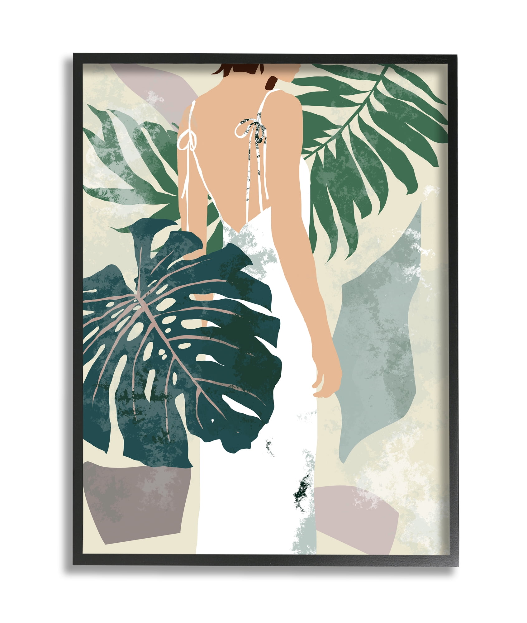 Stupell Industries Woman Between Shaded Palms Tropical Plants Black Framed, 11 x 14, Design by Melissa Wang