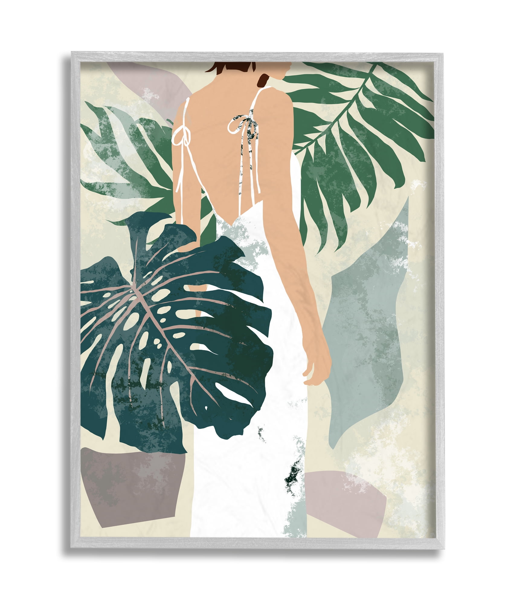 Stupell Industries Woman Between Shaded Palms Tropical Plants Grey Framed, 16 x 20, Design by Melissa Wang