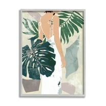 Stupell Industries Woman Between Shaded Palms Tropical Plants Grey Framed, 16 x 20, Design by Melissa Wang