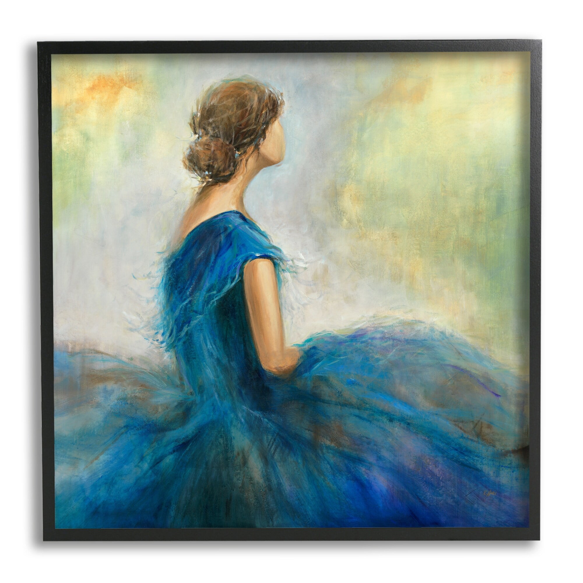 Stupell Industries Woman Billowing Blue Dress Classic Figure Painting Painting Black Framed Art Print Wall Art, Design by K. Nari