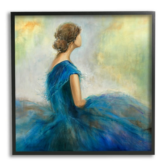Stupell Industries Woman Billowing Blue Dress Classic Figure Painting Painting Black Framed Art Print Wall Art, Design by K. Nari