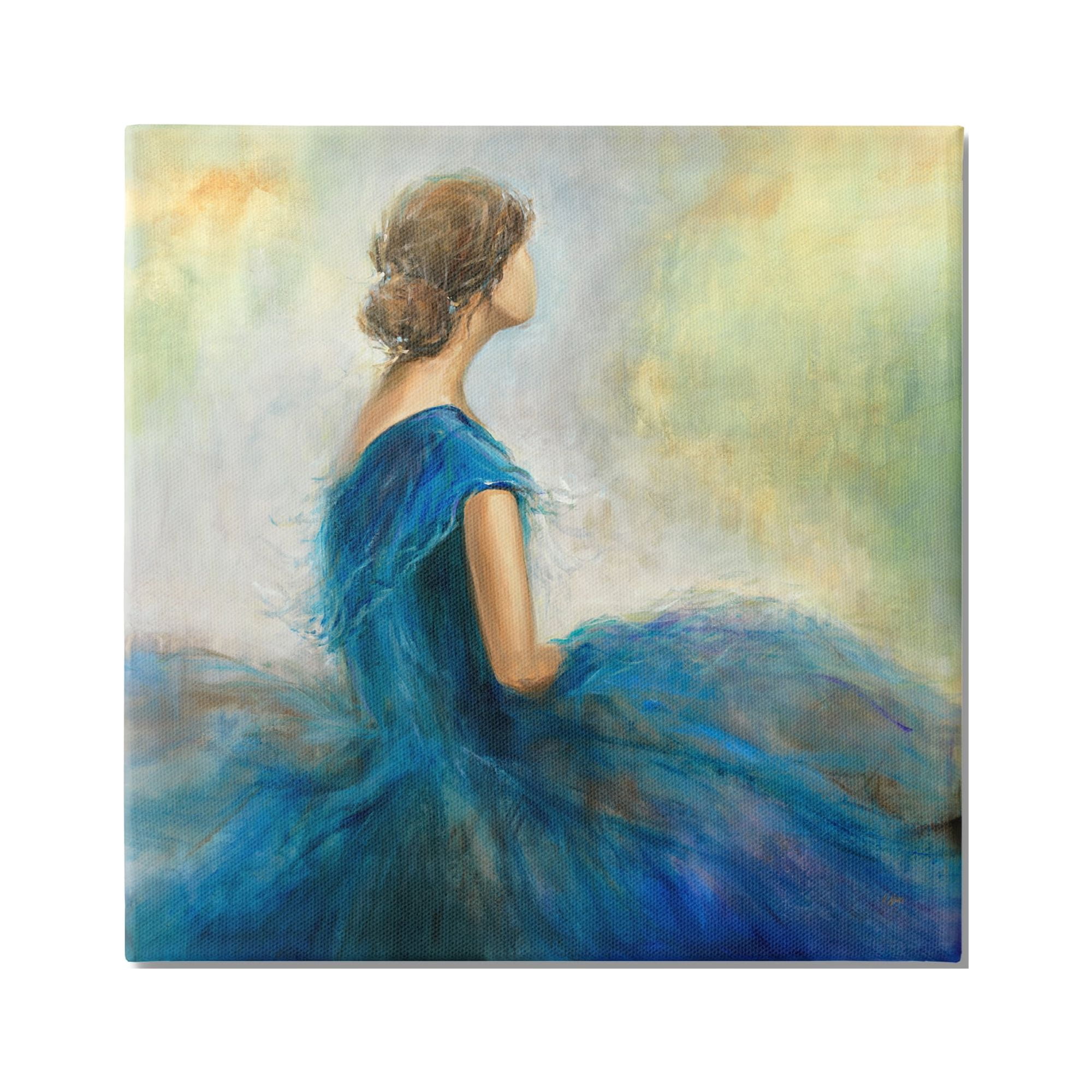 Stupell Industries Woman Billowing Blue Dress Classic Figure Painting Painting Gallery Wrapped Canvas Print Wall Art, Design by K. Nari