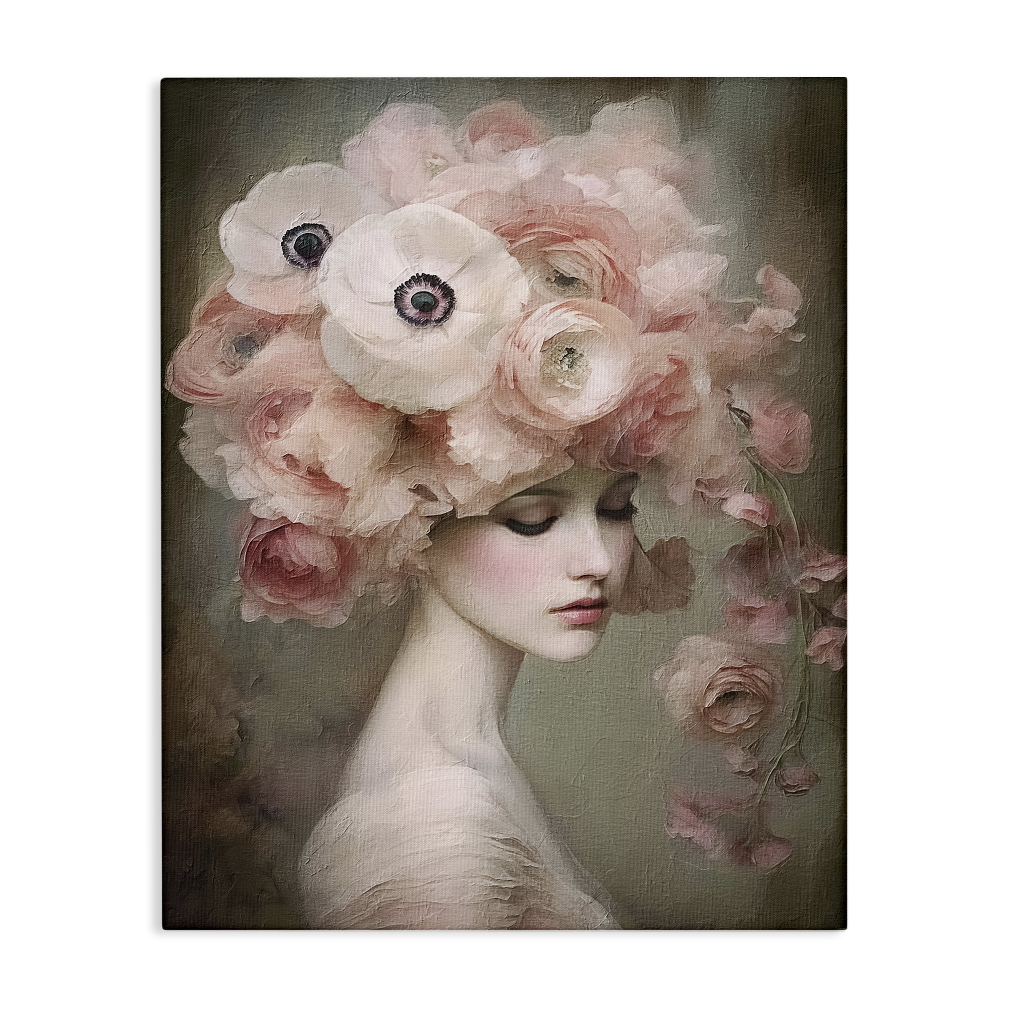 Stupell Industries Woman & Blush Florals Novelty Painting Gallery Wrapped Canvas Art Print Wall Art, 36 x 48
