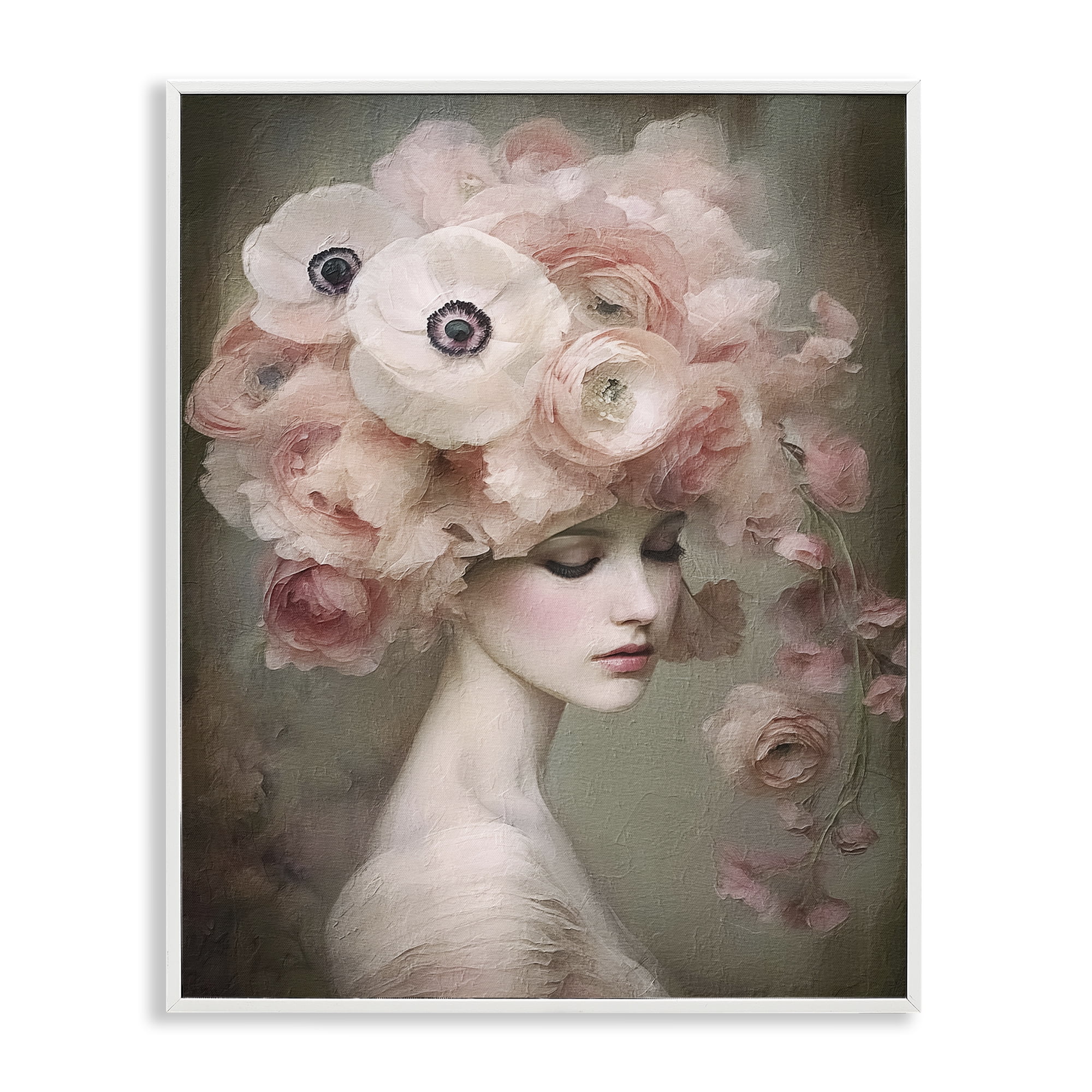 Stupell Industries Woman & Blush Florals Novelty Painting White Framed Art Print Wall Art, 24 x 30