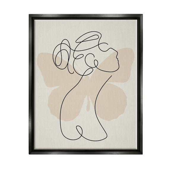 Stupell Industries Woman & Butterfly Line Doodle Abstract Painting Black Floater Framed Art Print Wall Art