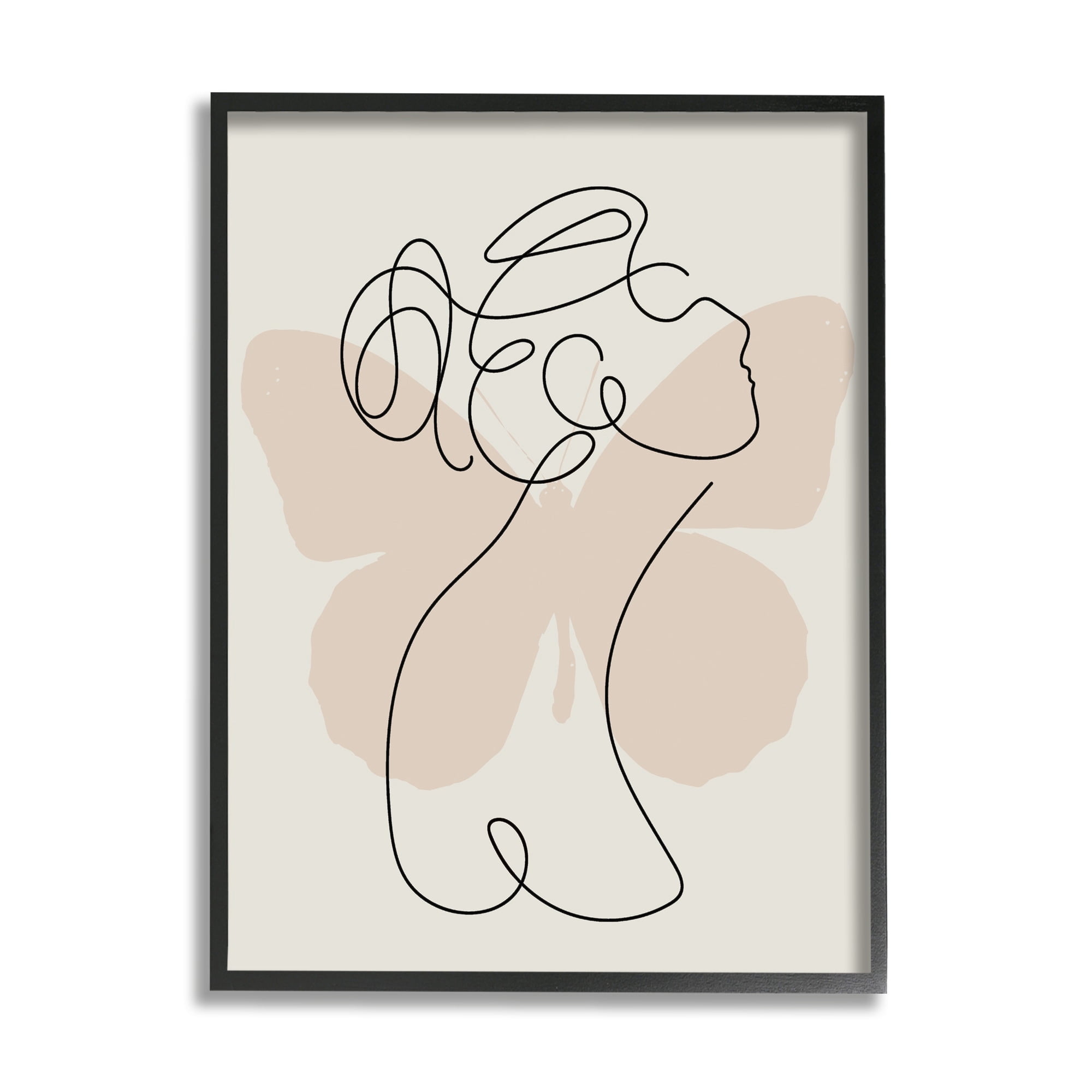 Stupell Industries Woman & Butterfly Line Doodle Abstract Painting Black Framed Art Print Wall Art