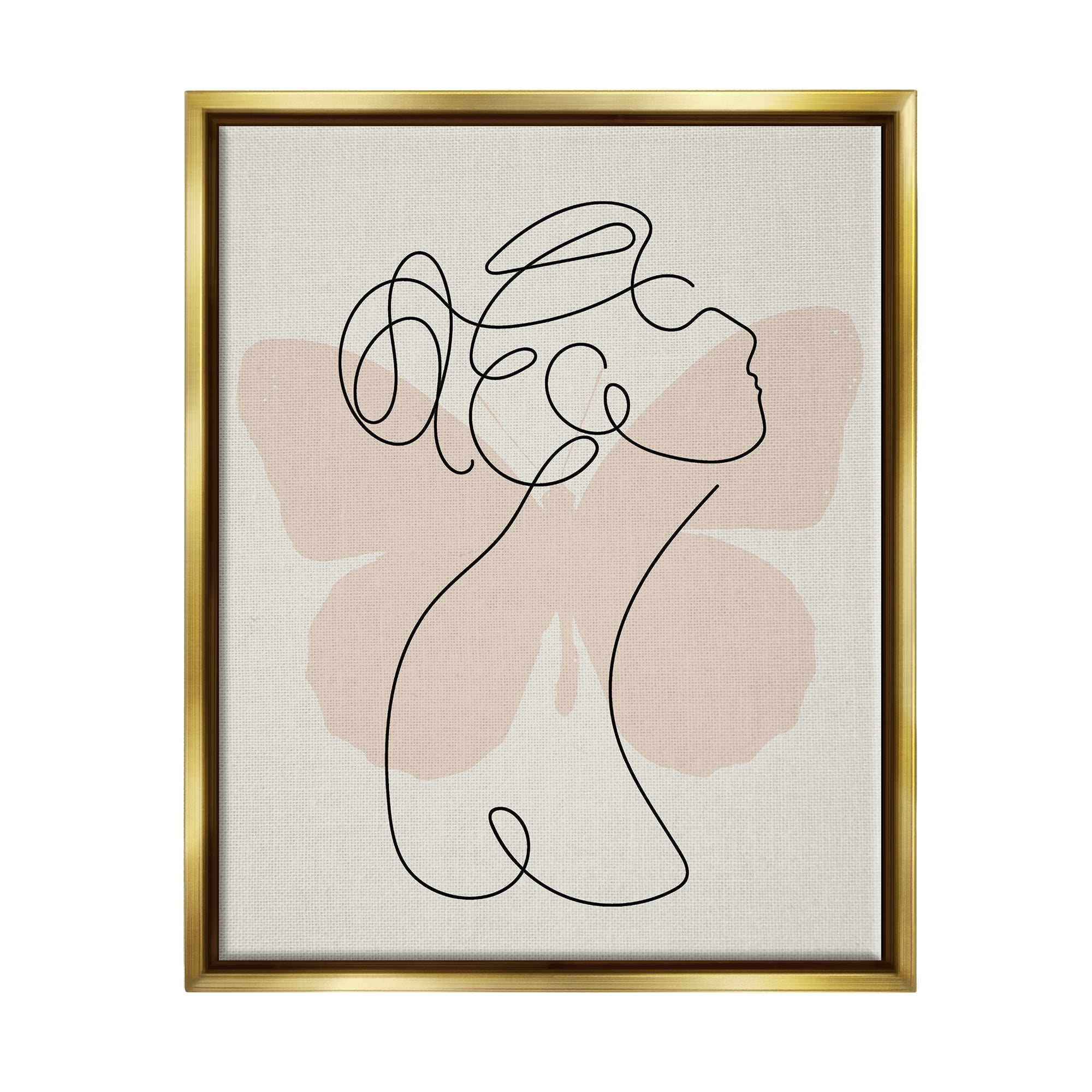 Stupell Industries Woman & Butterfly Line Doodle Abstract Painting Gold Floater Framed Art Print Wall Art