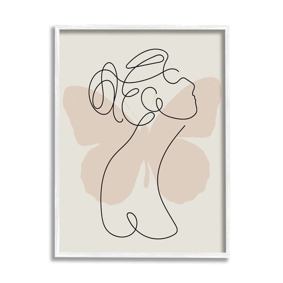 Stupell Industries Woman & Butterfly Line Doodle Abstract Painting White Framed Art Print Wall Art