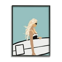 Stupell Industries Woman Carrying Surf Board Windblown Beach Hair Graphic Art Black Framed Art Print Wall Art, Design by Amelia Noyes