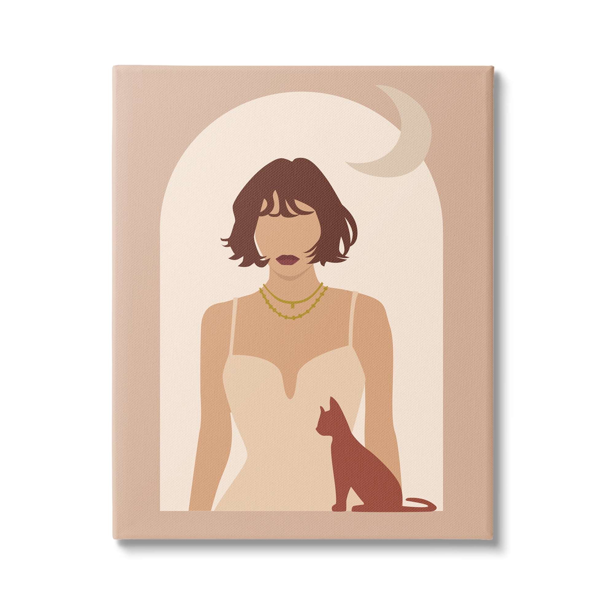 Stupell Industries Woman & Cat Arch Shape Cutout Moon Motif Graphic Art Gallery Wrapped Canvas Print Wall Art, Design by Birch&Ink