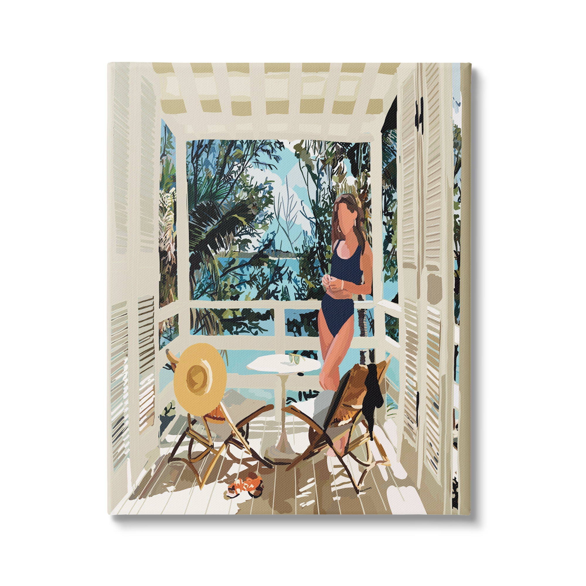 Stupell Industries Woman Coastal Beach Canopy Summer Ocean Scene Graphic Art Gallery Wrapped Canvas Print Wall Art, Design by Amelia Noyes