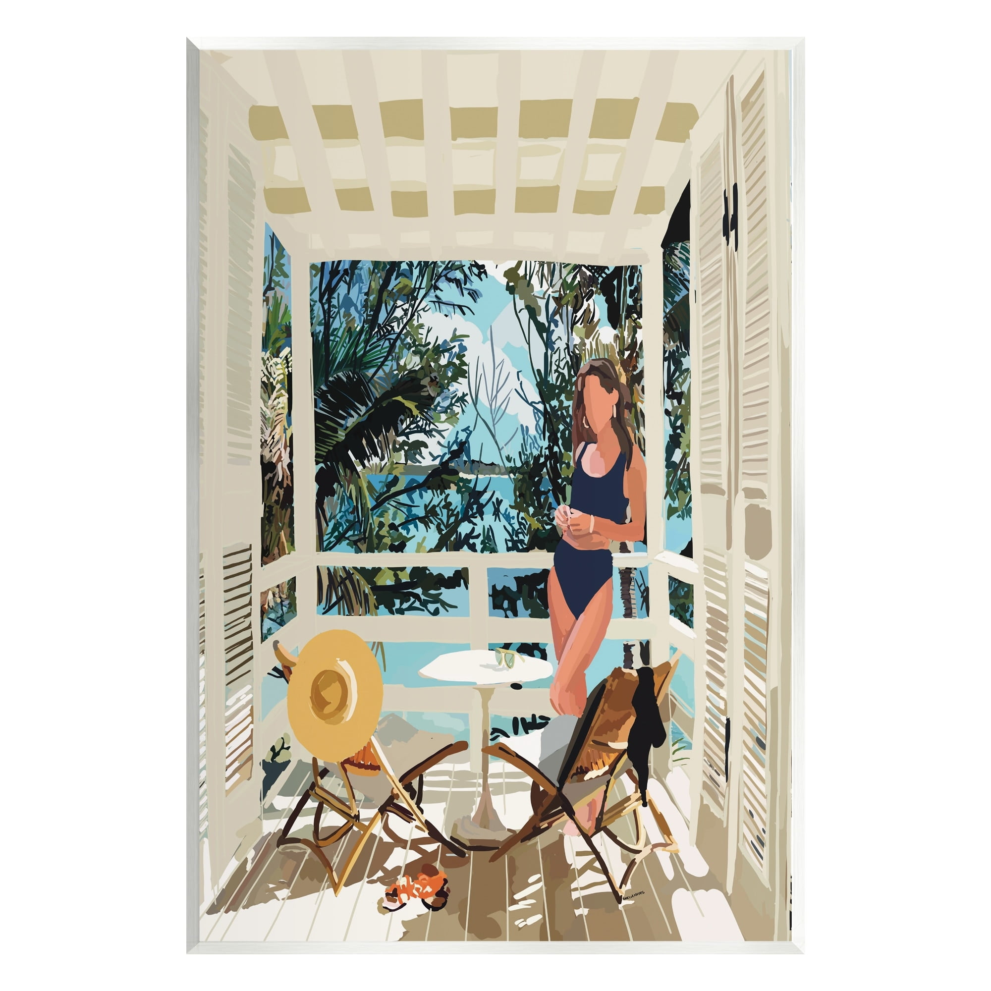 Stupell Industries Woman Coastal Beach Canopy Summer Ocean Scene Graphic Art Unframed Art Print Wall Art, Design by Amelia Noyes