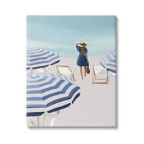 Stupell Industries Woman Enjoying Beach Shore Umbrellas Coastal Scene Graphic Art Gallery Wrapped Canvas Print Wall Art, Design by Amelia Noyes
