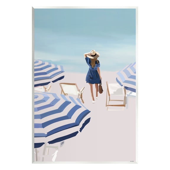 Stupell Industries Woman Enjoying Beach Shore Umbrellas Coastal Scene Graphic Art Unframed Art Print Wall Art, Design by Amelia Noyes