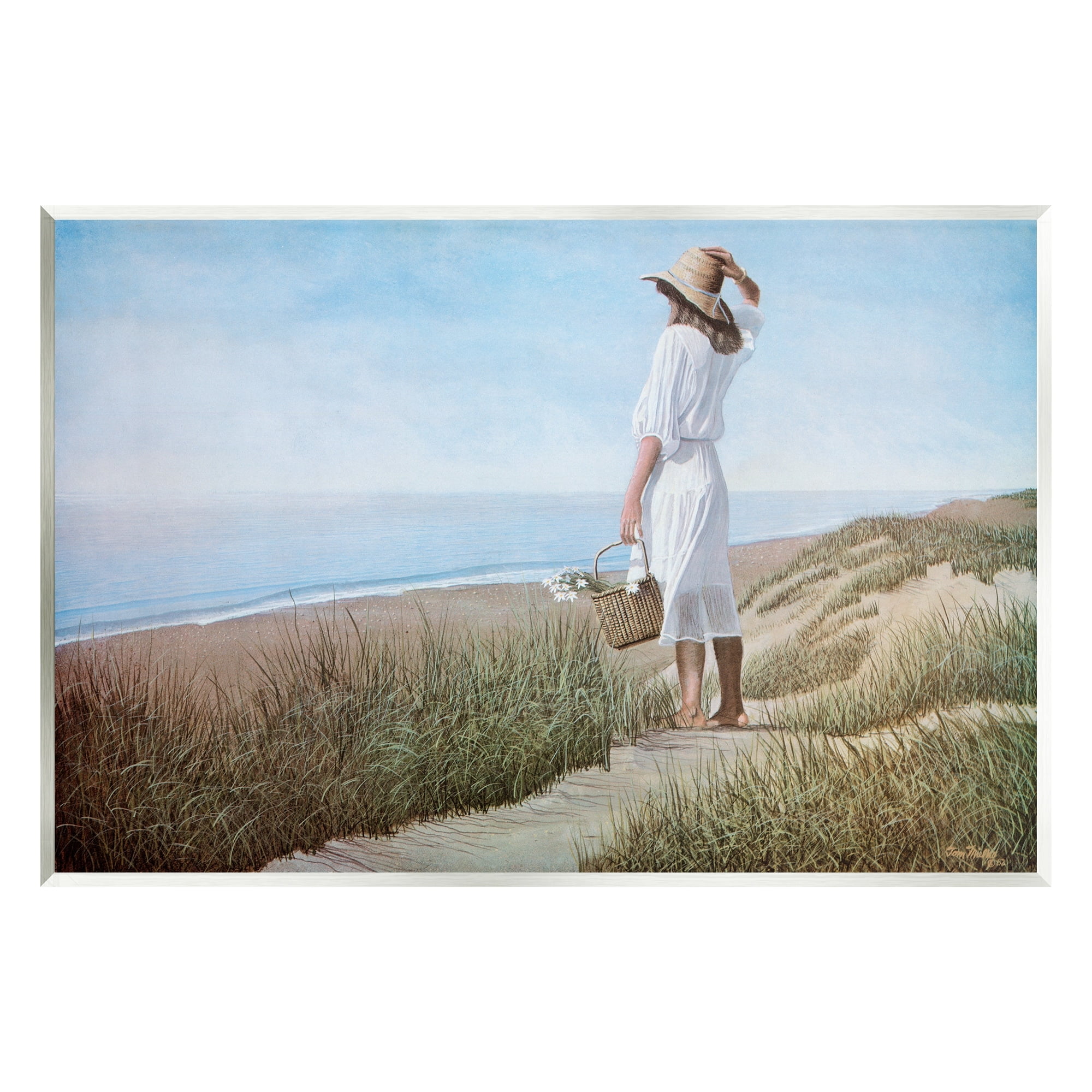 Stupell Industries Woman Enjoying Peaceful Beach Shore Landscape View Painting Unframed Art Print Wall Art, Design by Tom Mielko