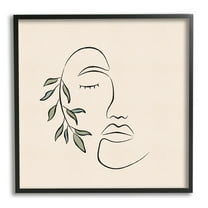 Stupell Industries Woman Face Abstract Line Doodle Botanical Sprig Graphic Art Black Framed Art Print Wall Art, Design by JJ Design House LLC