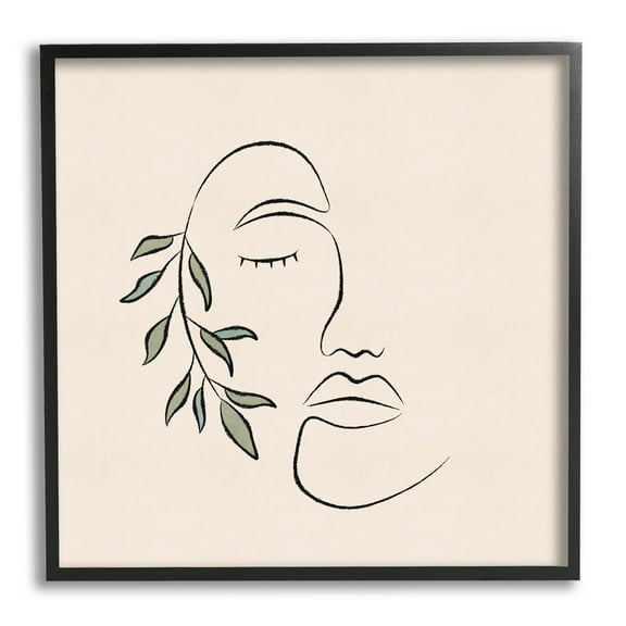 Stupell Industries Woman Face Abstract Line Doodle Botanical Sprig Graphic Art Black Framed Art Print Wall Art, Design by JJ Design House LLC