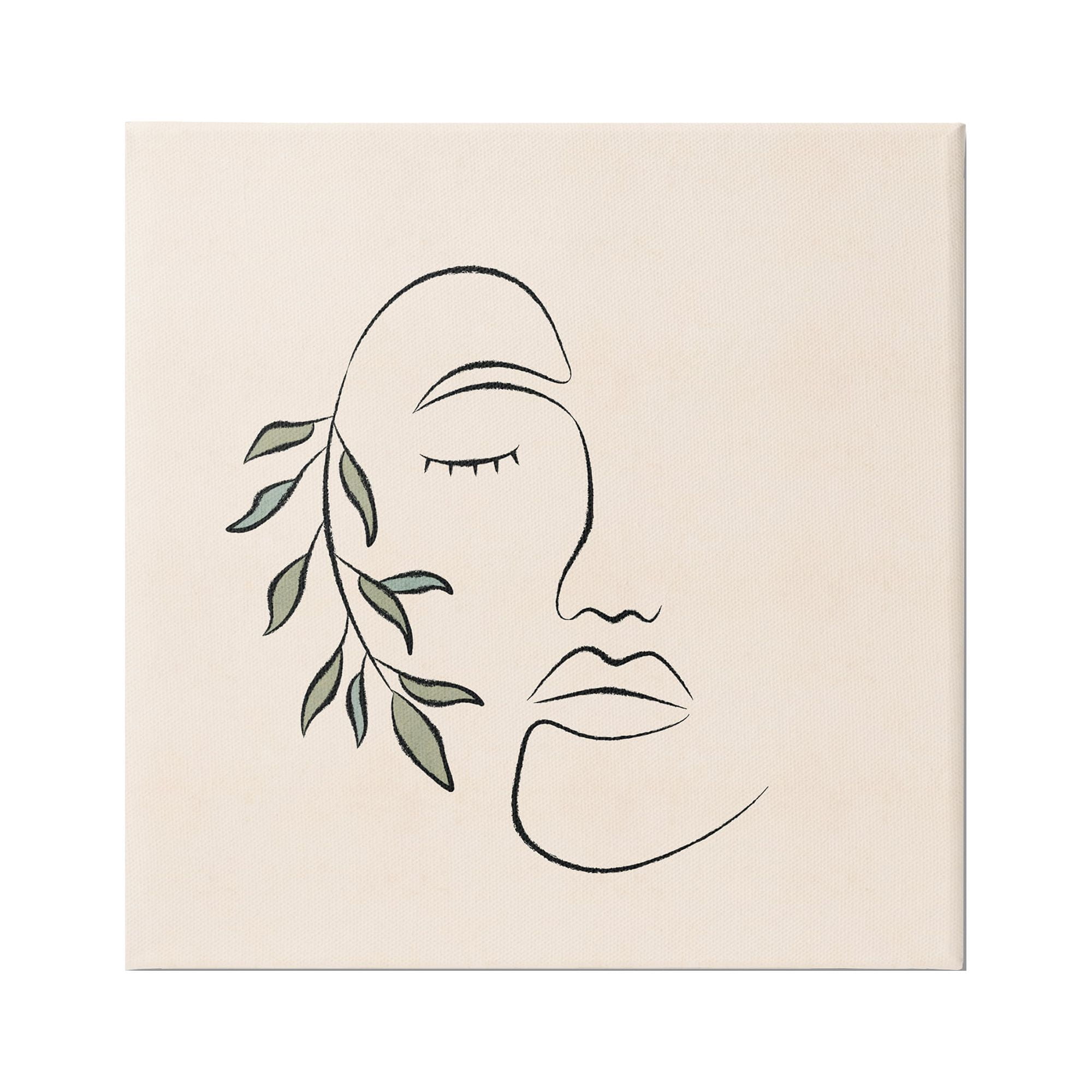 Stupell Industries Woman Face Abstract Line Doodle Botanical Sprig Graphic Art Gallery Wrapped Canvas Print Wall Art, Design by JJ Design House LLC