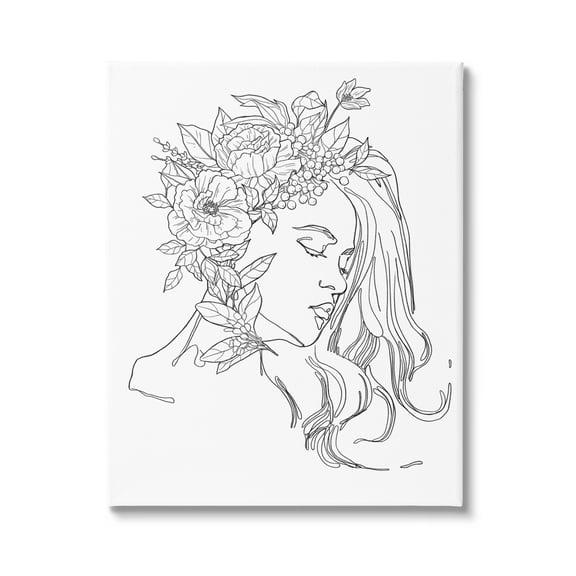Stupell Industries Woman Face Detailed Blossoming Flowers Line Drawing Graphic Art Gallery Wrapped Canvas Print Wall Art, Design by Ziwei Li