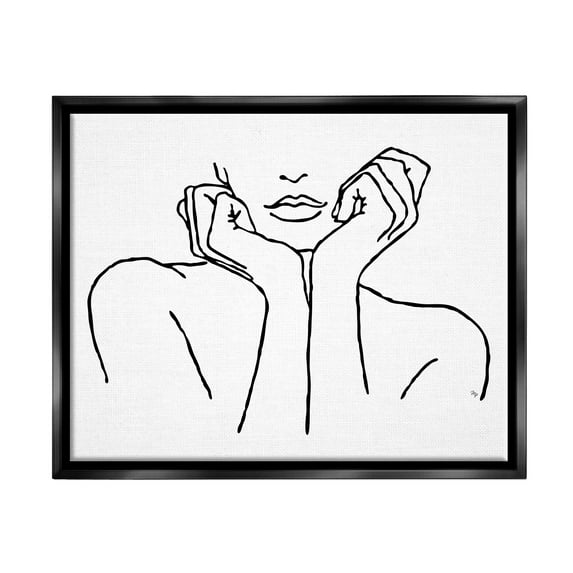 Stupell Industries Woman Face Outline Doodle Abstract Painting Black Floater Framed Art Print Wall Art, 31 x 25