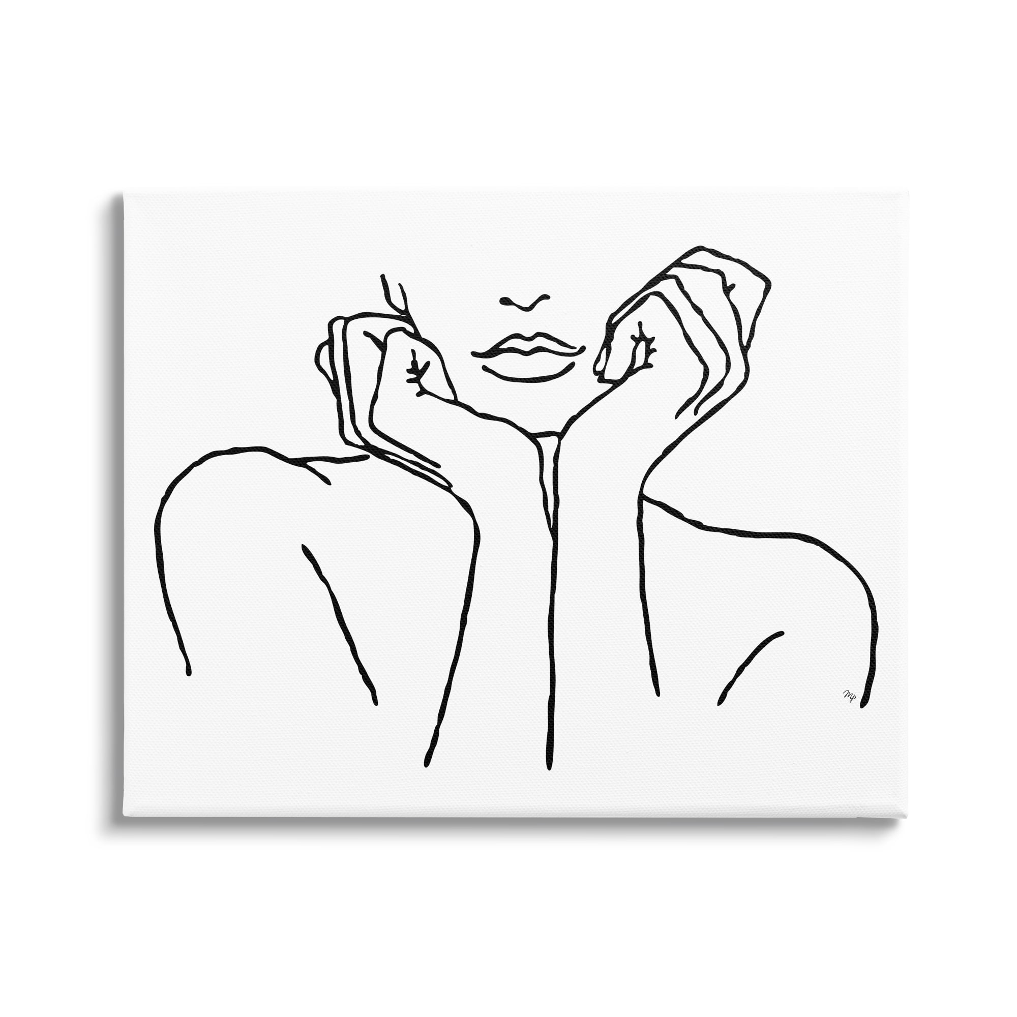 Stupell Industries Woman Face Outline Doodle Abstract Painting Gallery Wrapped Canvas Print Wall Art, 40 x 30