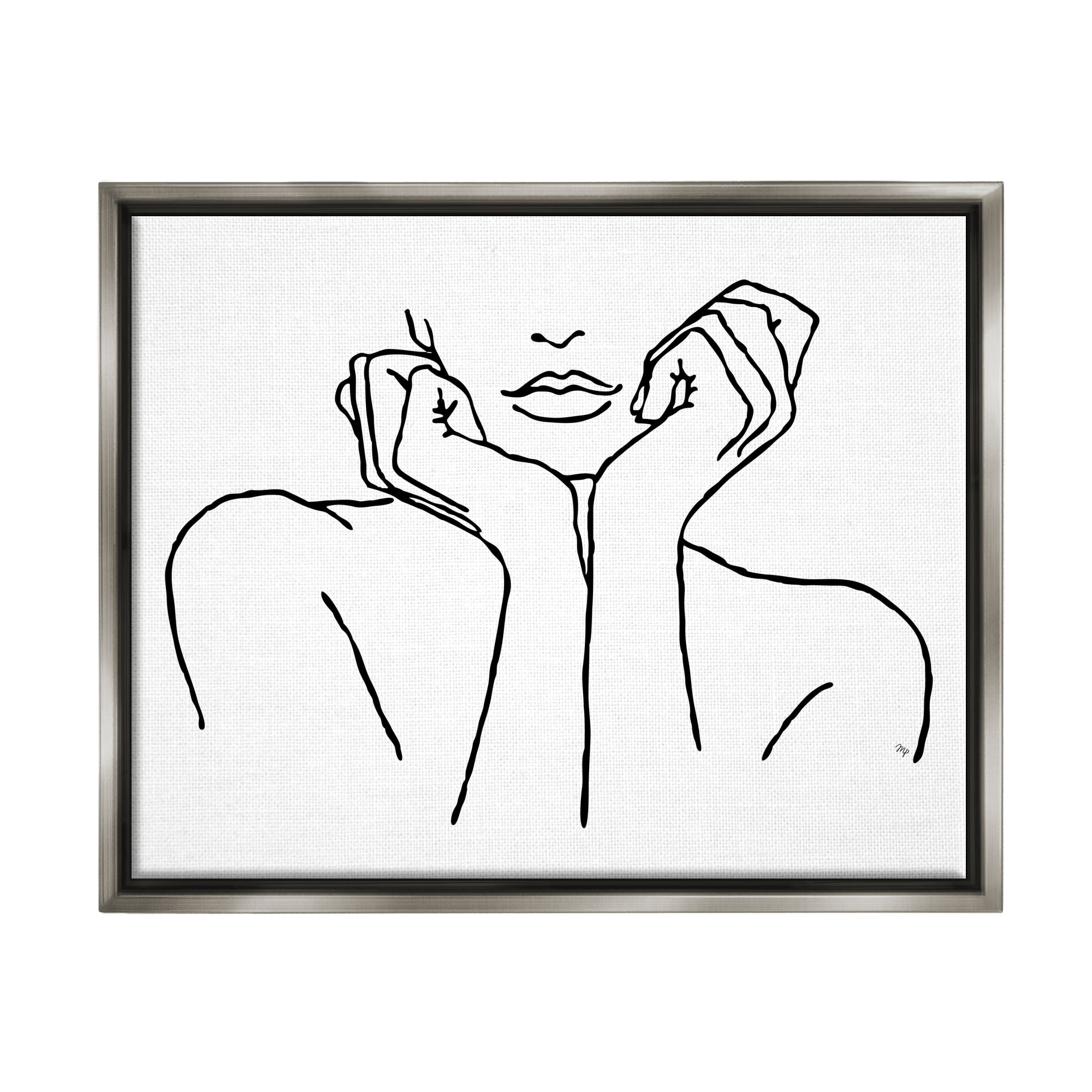 Stupell Industries Woman Face Outline Doodle Abstract Painting Gray Floater Framed Art Print Wall Art, 31 x 25