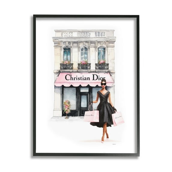 Stupell Industries Woman & Fashion Shop Town & City Painting Black Framed Art Print Wall Art, 16 x 20