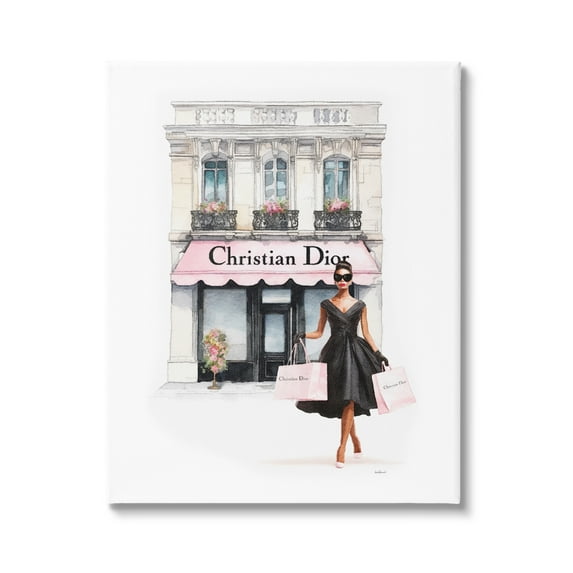 Stupell Industries Woman & Fashion Shop Town & City Painting Gallery Wrapped Canvas Art Print Wall Art, 24 x 30