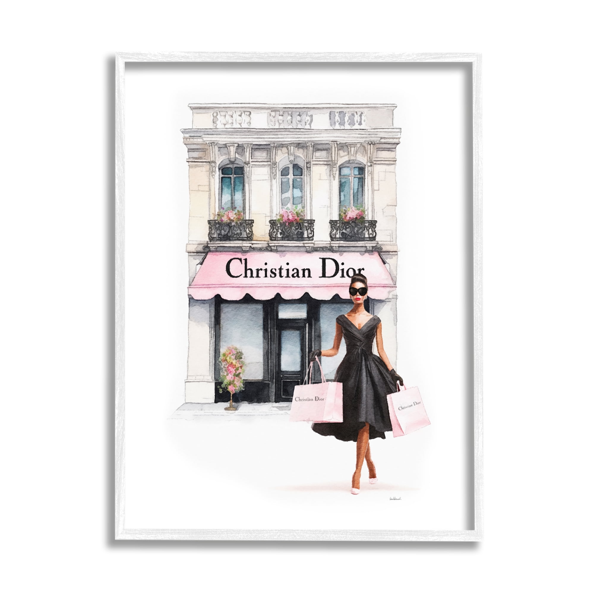 Stupell Industries Woman & Fashion Shop Town & City Painting White Framed Art Print Wall Art, 24 x 30