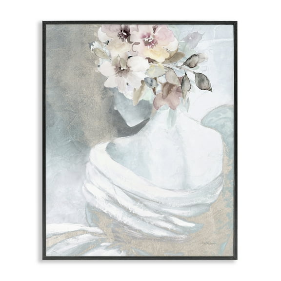 Stupell Industries Woman & Florals Visage Novelty Painting Black Framed Art Print Wall Art, 11 x 14