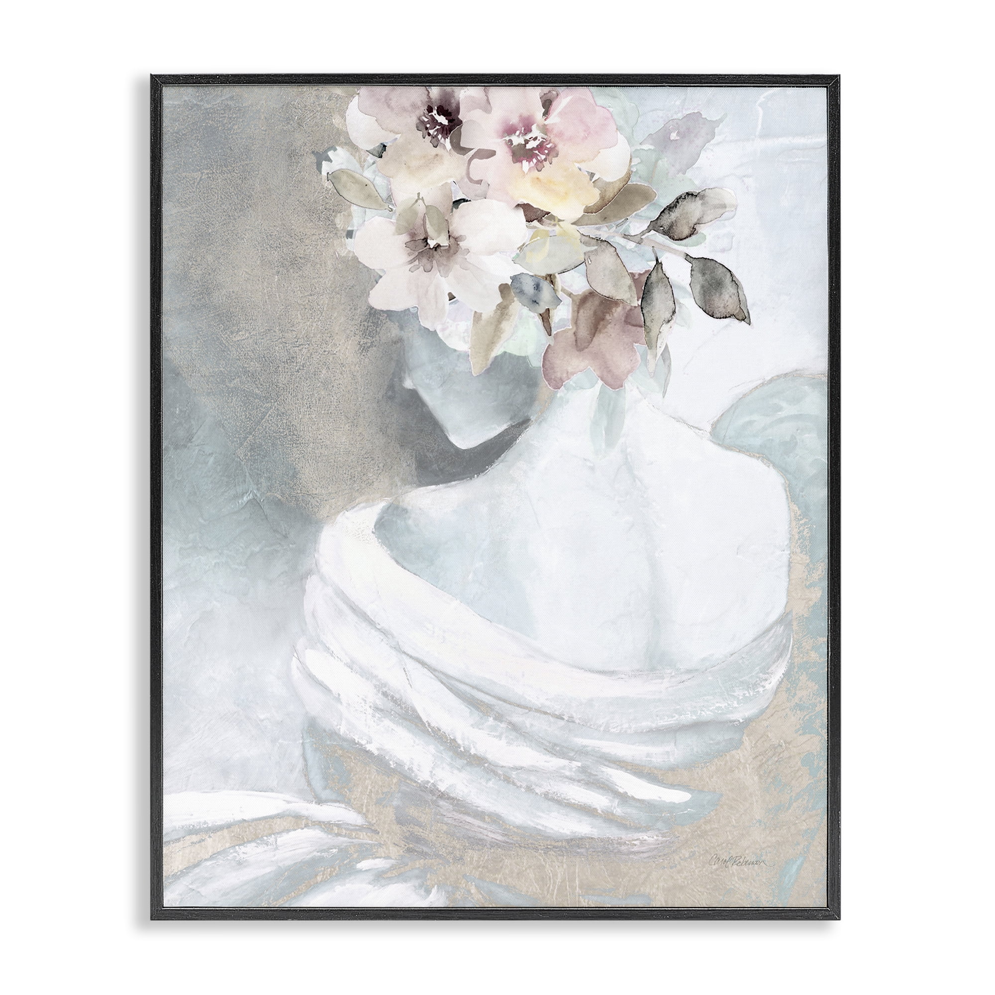 Stupell Industries Woman & Florals Visage Novelty Painting Black Framed Art Print Wall Art, 24 x 30