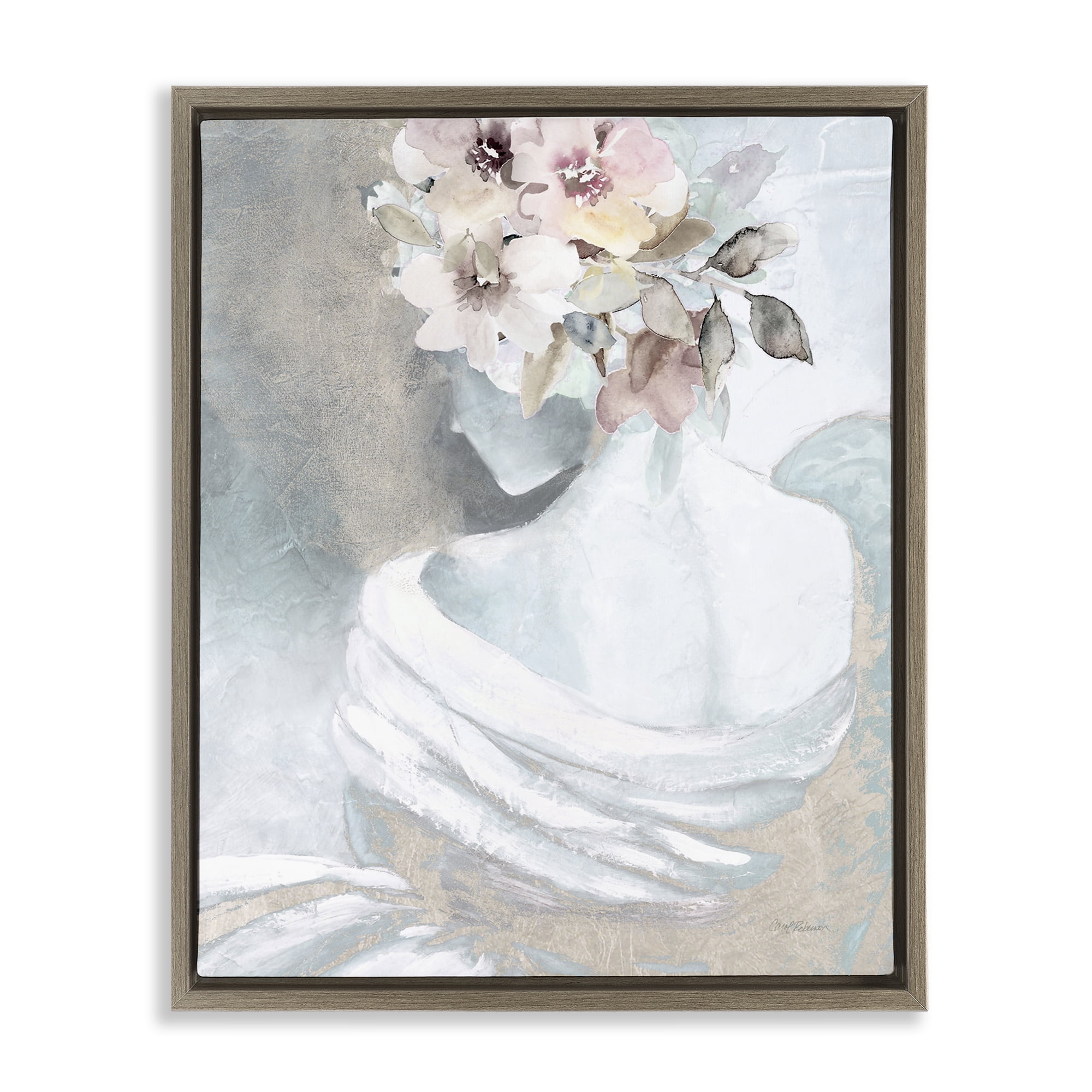 Stupell Industries Woman & Florals Visage Novelty Painting Brown Floater Framed Art Print Wall Art, 25 x 31