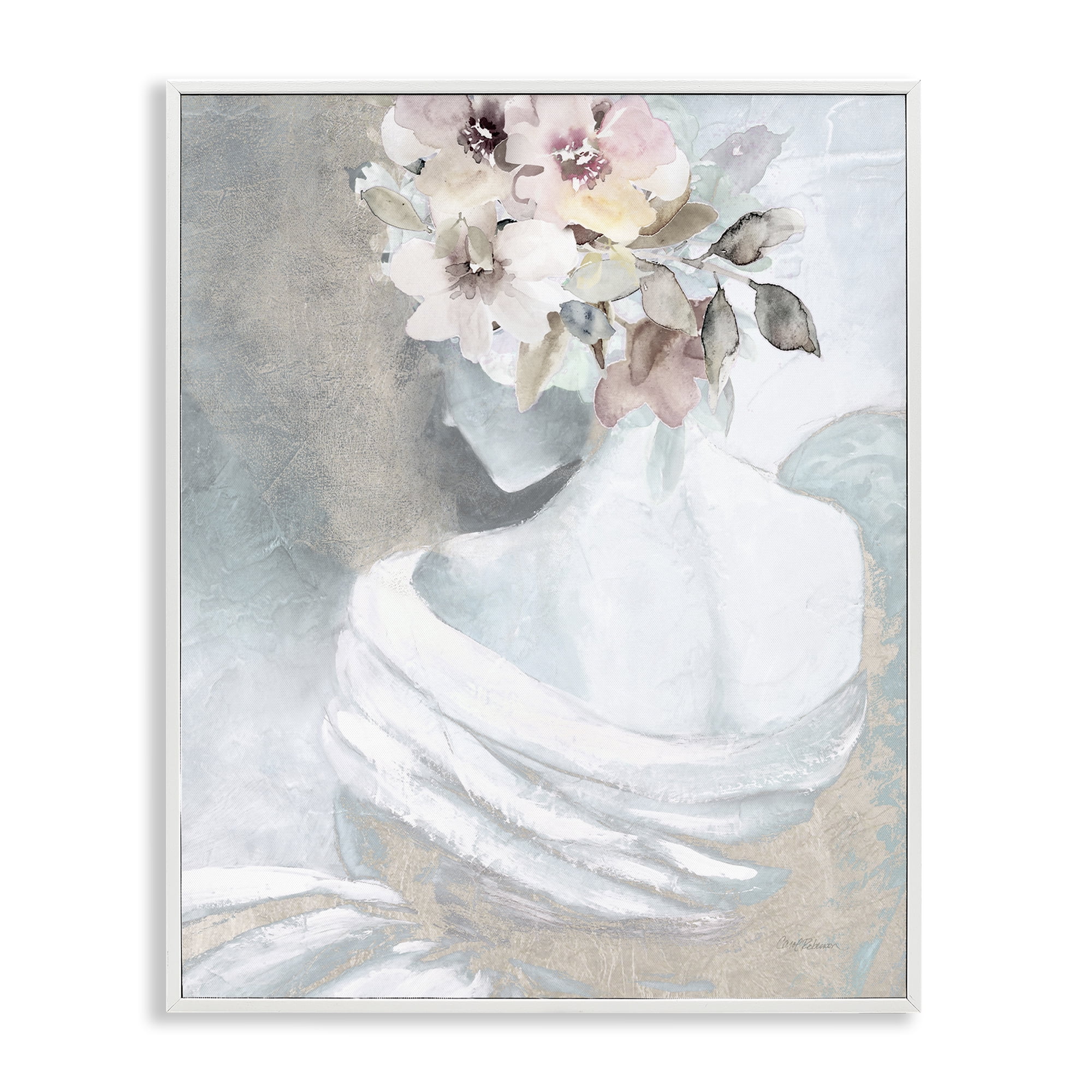 Stupell Industries Woman & Florals Visage Novelty Painting White Framed Art Print Wall Art, 11 x 14