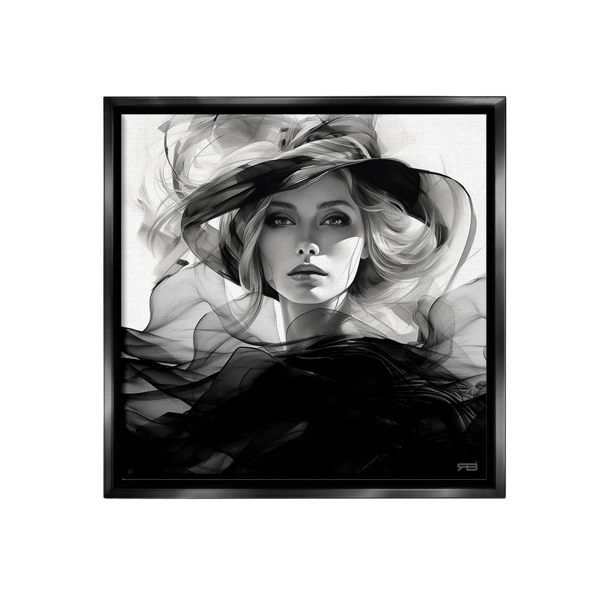 Stupell Industries Woman & Flowing Fabrics Abstract Painting Black Floater Framed Canvas Art Print Wall Art, 25 x 25