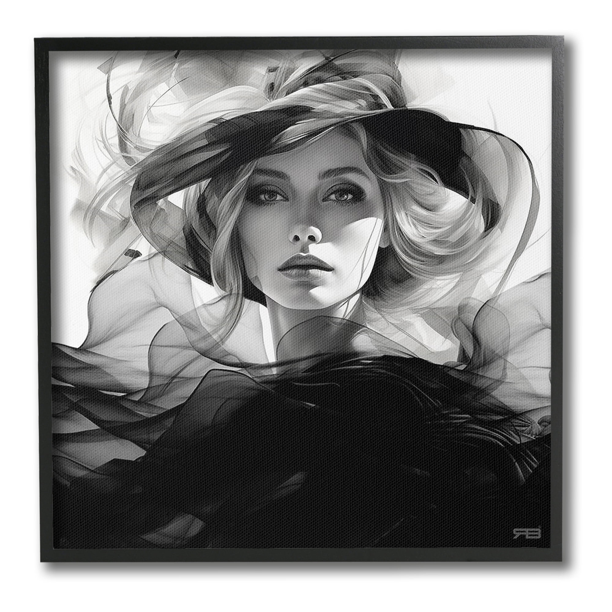Stupell Industries Woman & Flowing Fabrics Abstract Painting Black Framed Art Print Wall Art, 12 x 12