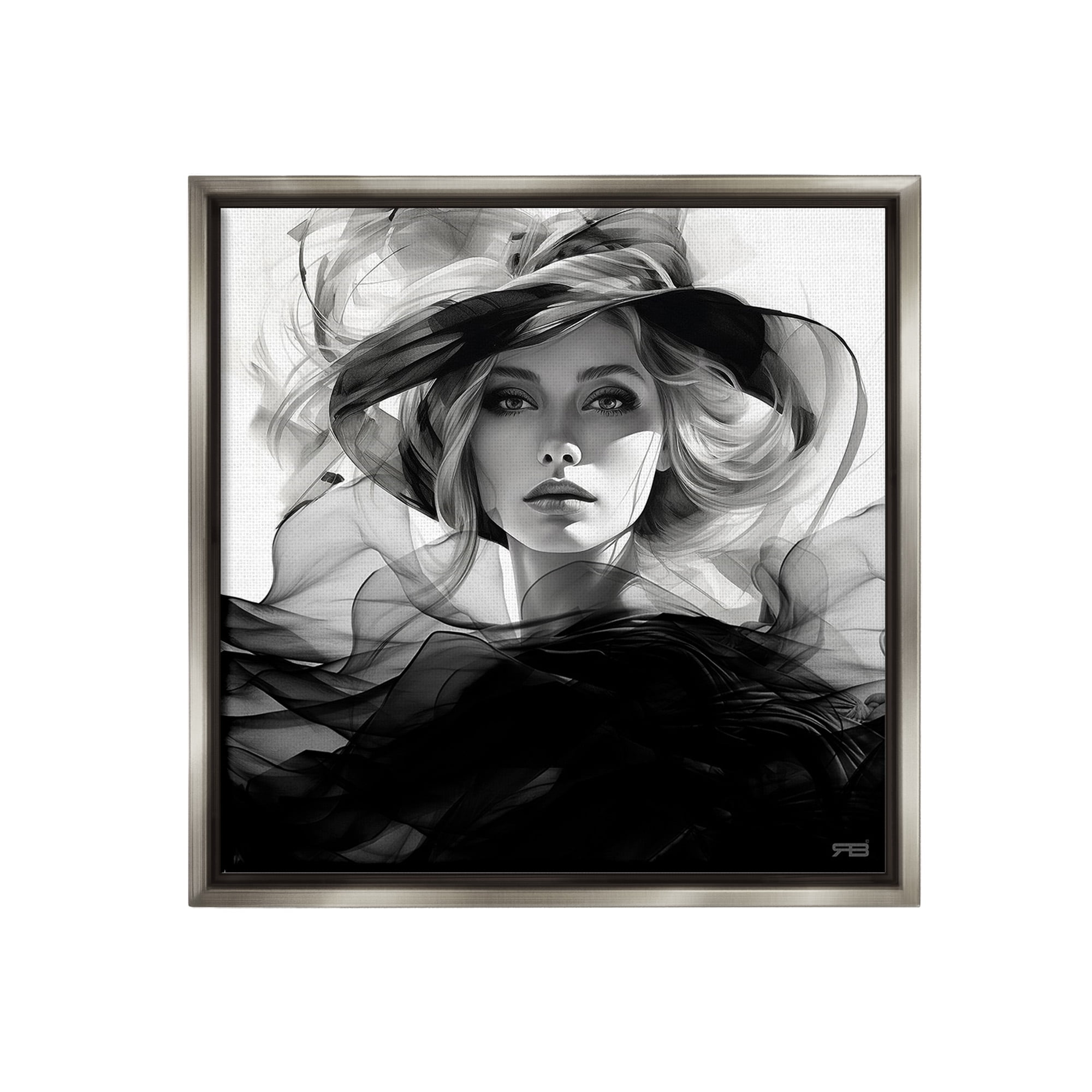 Stupell Industries Woman & Flowing Fabrics Abstract Painting Gray Floater Framed Canvas Art Print Wall Art, 18 x 18